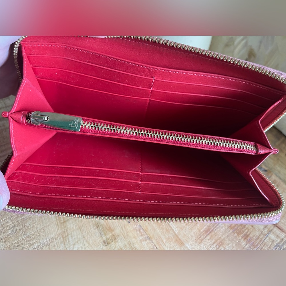CHRISTIAN LOUBOUTIN zippy long wallet gold panettone spikes rose pink leather - Picture 7 of 14